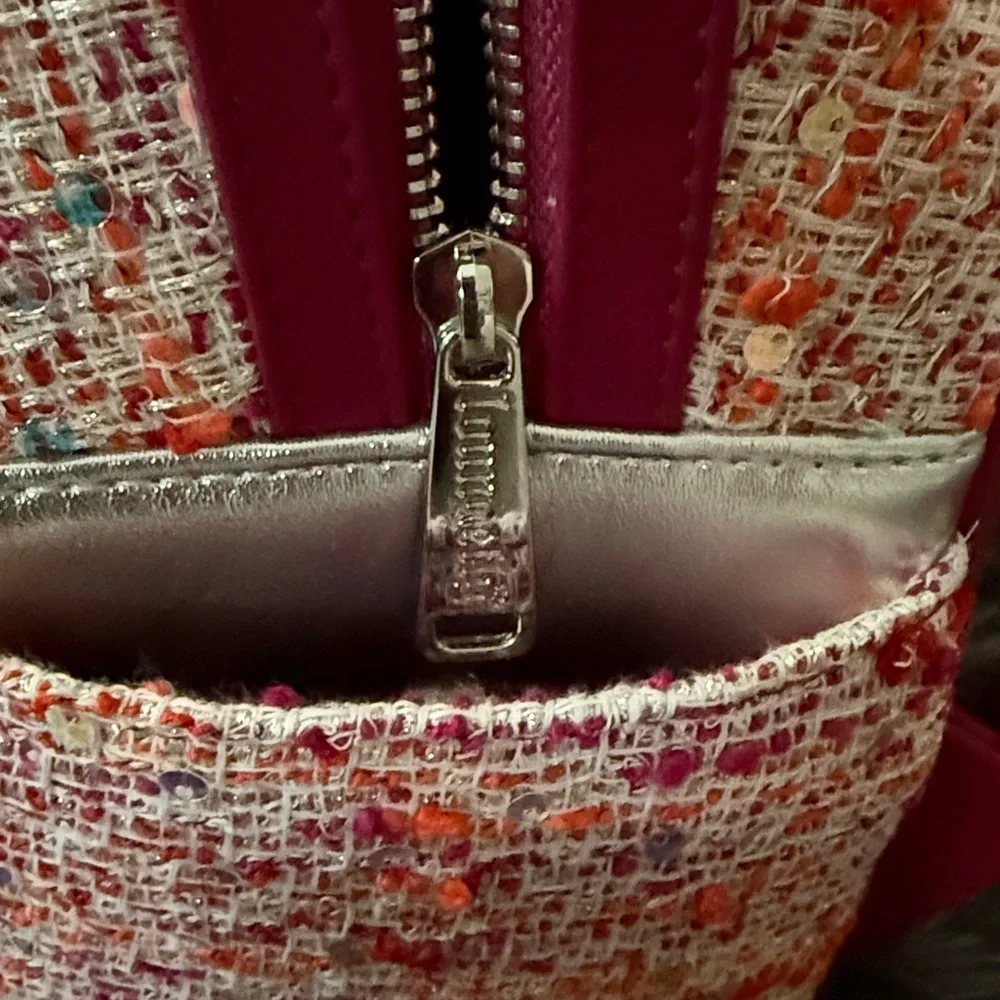 Disney Pink and Red Tweed sparkle loungefly backpack - Picture 7 of 8